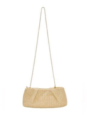 Capittana Oversized Raffia Clutch Crossbody Straw Bag Gold Chain